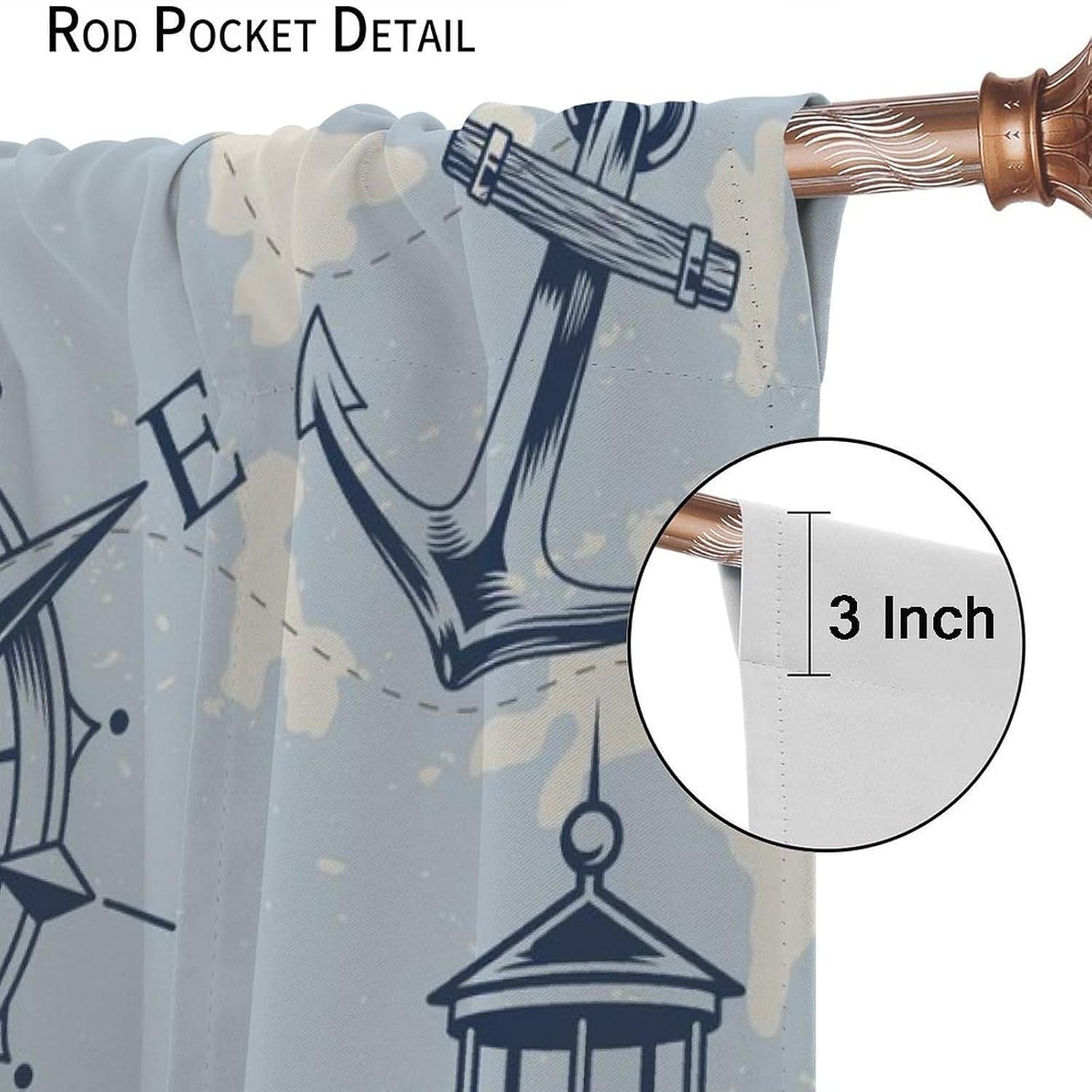 Nautical Lighthouse Blackout Curtains Modern Abstract Sailboat Coastal Compass Anchor Blue for Boys Teens Men Bedroom Living Room Rod Pocket Decoration Window Drapes 2 Panels W21xL45in