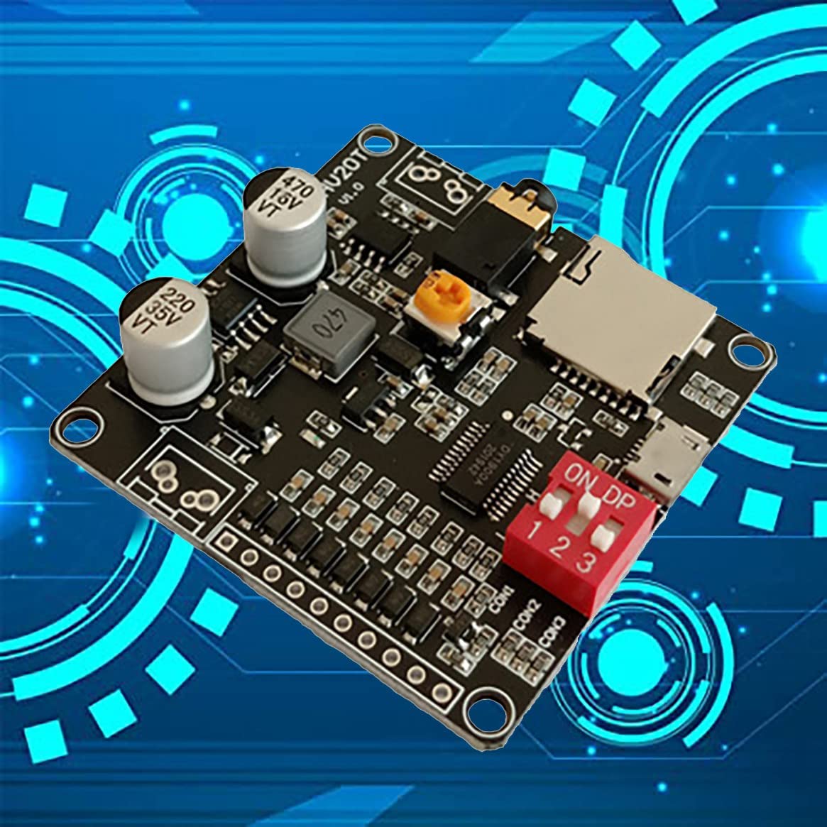 TsoLay DY-HV20T Sprachwiedergabemodul – 12V/24V, 20W Verstärker, MP3/WAV, TF-Karte Bis 32 GB, UART/IO/One-line Steuerung
