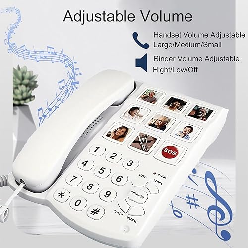 Miniatura 6 de Teléfonos con cable para personas mayores - 9 teléfonos fijos de escritorio de marcación rápida de memoria de un solo toque para oficina, recepción,