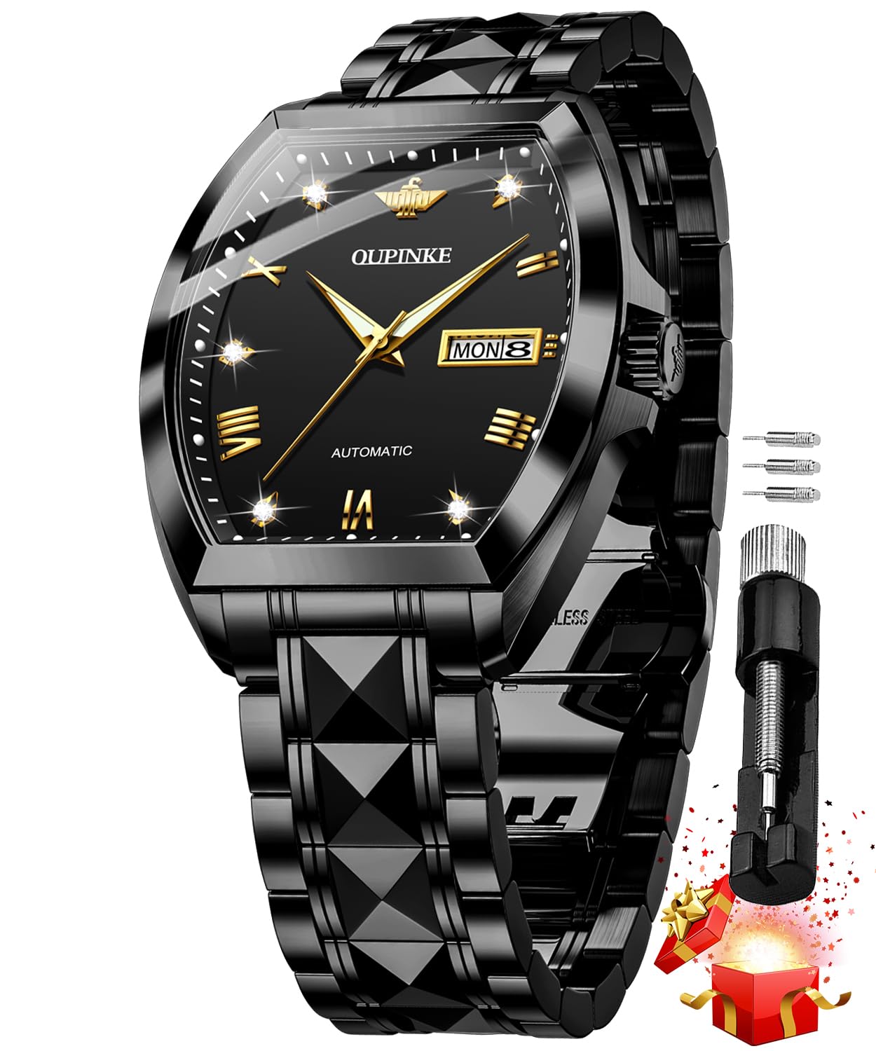 OUPINKE Women Automatic Watches Colorful Diamond Elegant Luxury Dress Ladies Rose Gold Mechanical Sapphire Crystal Wrist Watch, All-Black, Automatic Watch,Mechanical (B0BR35H24J) Amazon Price History, Amazon Price Tracker