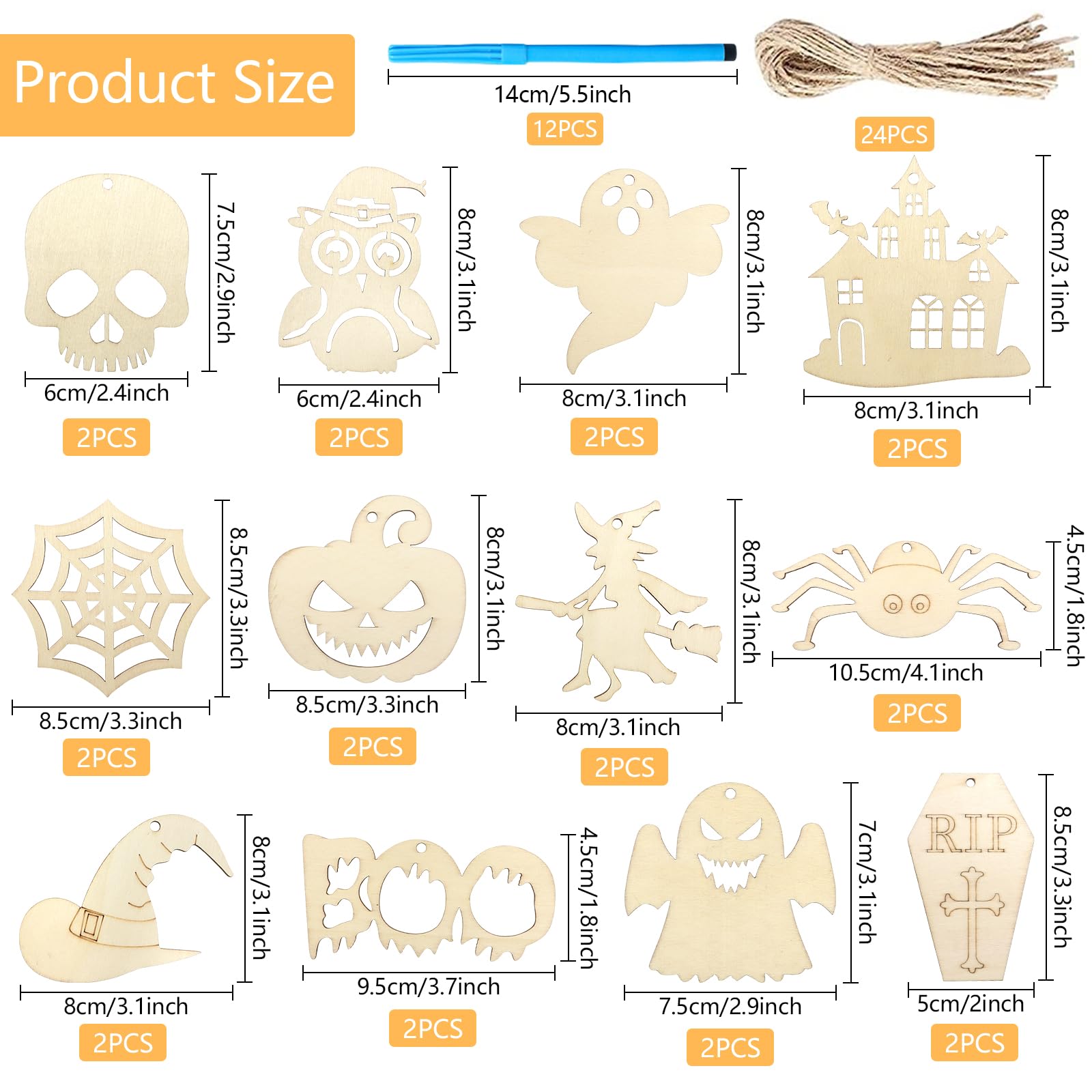Lot De 98 Pièces Créatives En Bois Sur Le Thème De L’automne – Pendentifs à Peindre (hérisson, Citrouille, Renard) Avec Pompons, Pinceaux Et Ficelle, Activité DIY Pour Enfants Dès 4 Ans