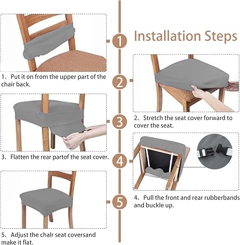 Miniatura 6 de Juego de 6 fundas de asiento para sillas de comedor, de terciopelo elástico, extraíbles y lavables, para sillas de comedor (juego de 6, gris)