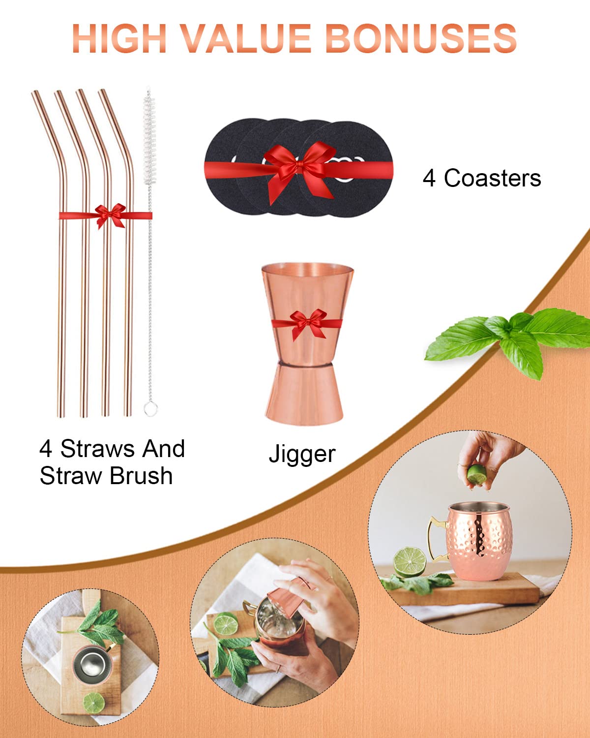 195 Oz Moscow Mule Becher 2er Set Gehämmerte Kupferbecher mit Jigger für Zuha