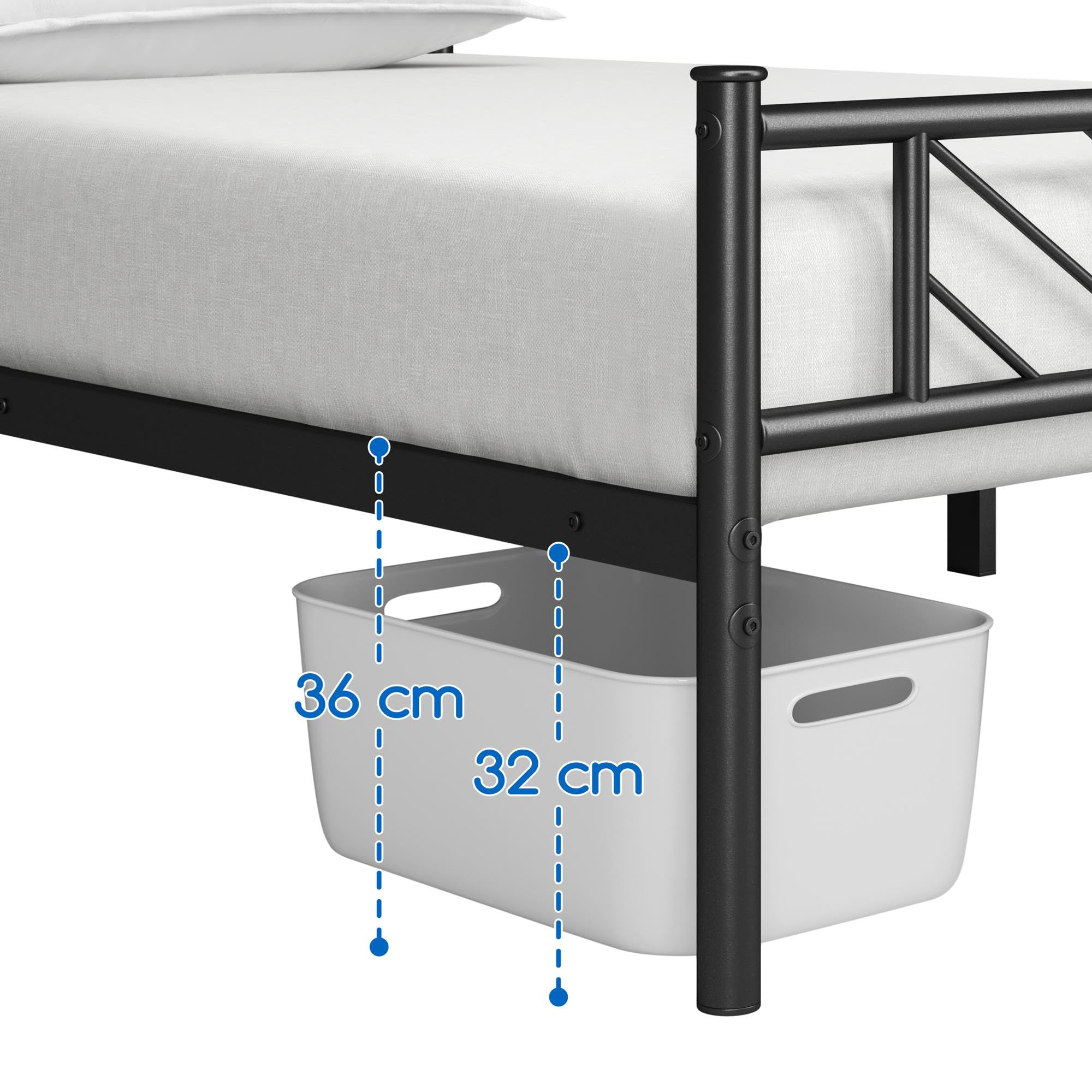 Yaheetech Metallbett 90 x 190 cm Minimalistischer Bettrahmen mit Kopfteil Gästebett mit Lattenrost für Schlafzimmer Gästezimmer 32cm Höhe unter dem Bett Schwarz – Bild 4