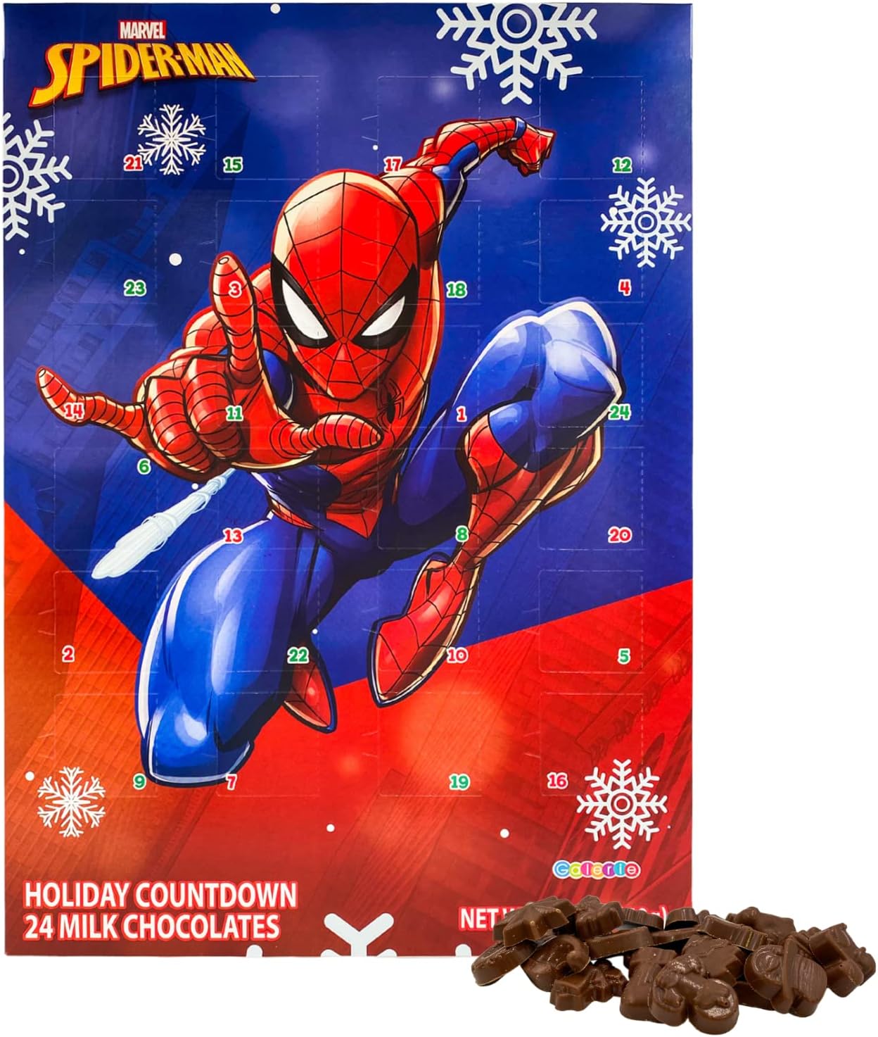 Galerie 2023 Marvel Advent Calendar, Spiderman 24 Days Countdown to Christmas with Milk Chocolate Pieces, 1.76 Ounces Blue