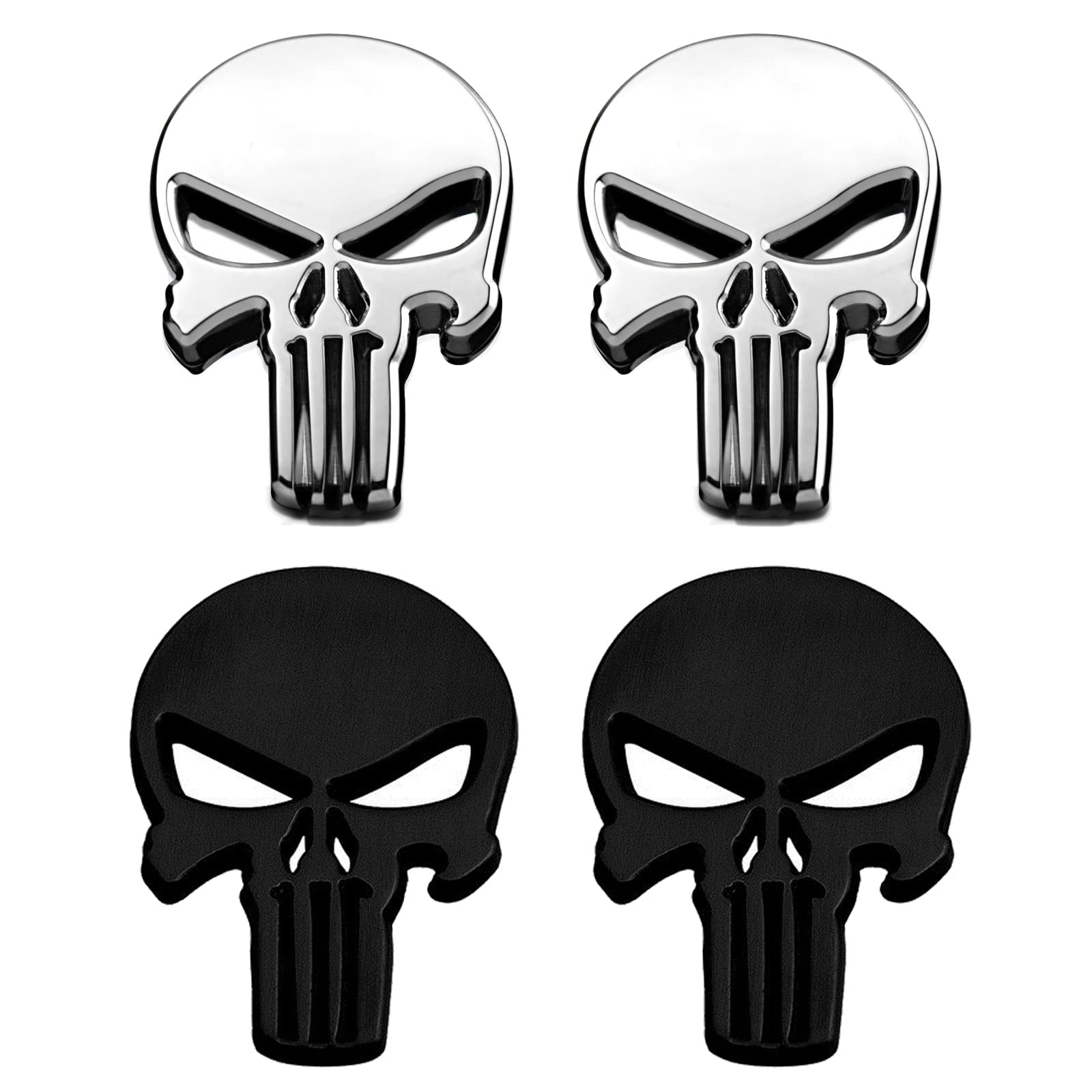 Autocollants Voiture 3D Métal - Motif Crâne Punisher - Argenté Et Noir | Pour Voiture, Moto, Casque, Décoration Personnalisée - 7
