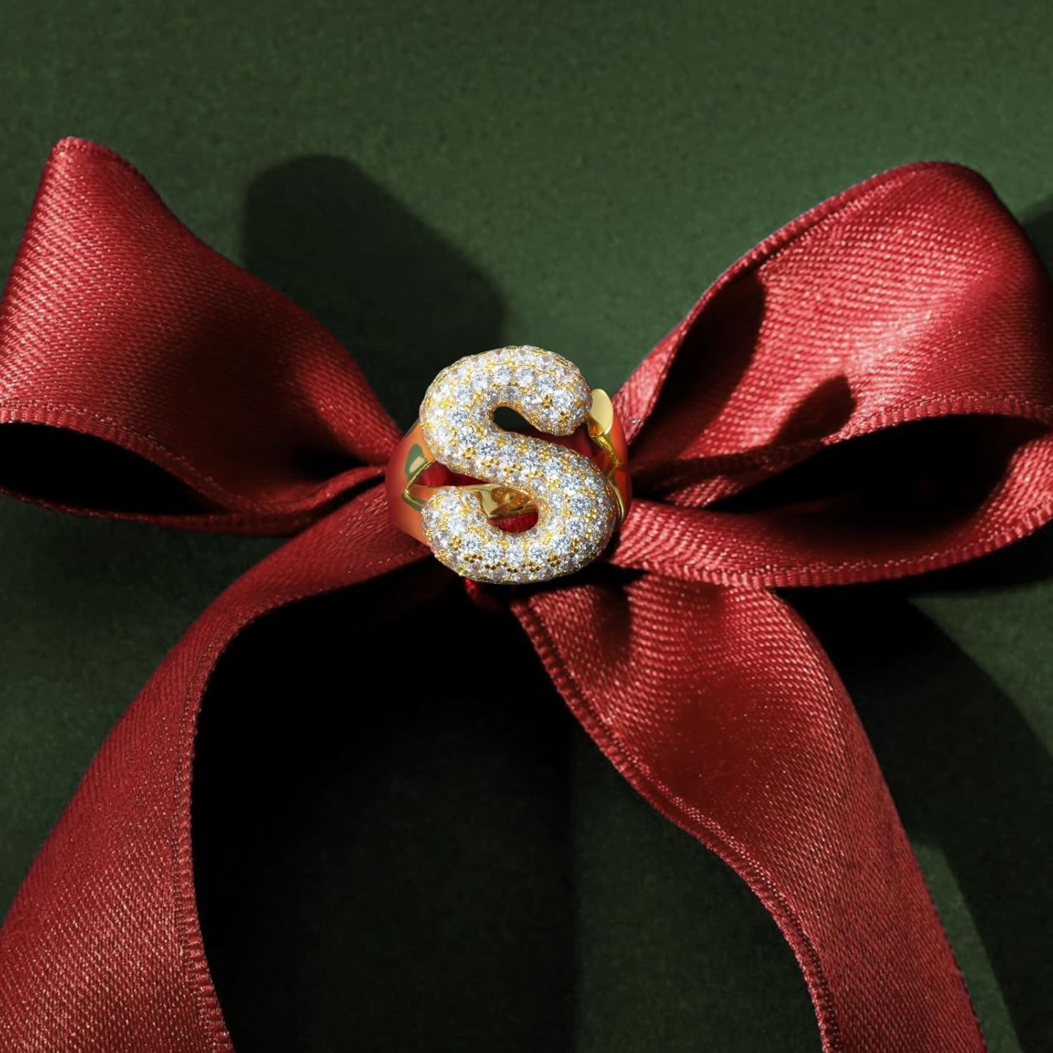 KissYan Bubble Initial Ring Valentines Day Gifts for Women, 14k Gold Plate Balloon Jumbo Letter Rings Open Adjustable Dainty Pave CZ Personalized Fashion Trendy Statement Jewelry - Image 5