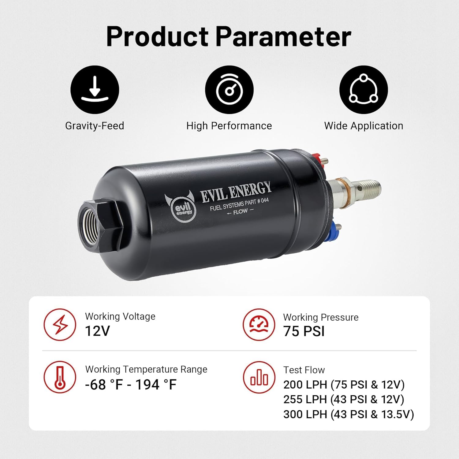 EVIL ENERGY External Inline Fuel Pump Electric 300LPH High Flow 12V Universal