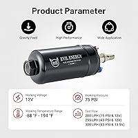 Vista 2 de Evil Energy Bomba de combustible externa en línea eléctrica 300LPH de alto flujo 12V con abrazadera de abrazadera de 60 mm negra