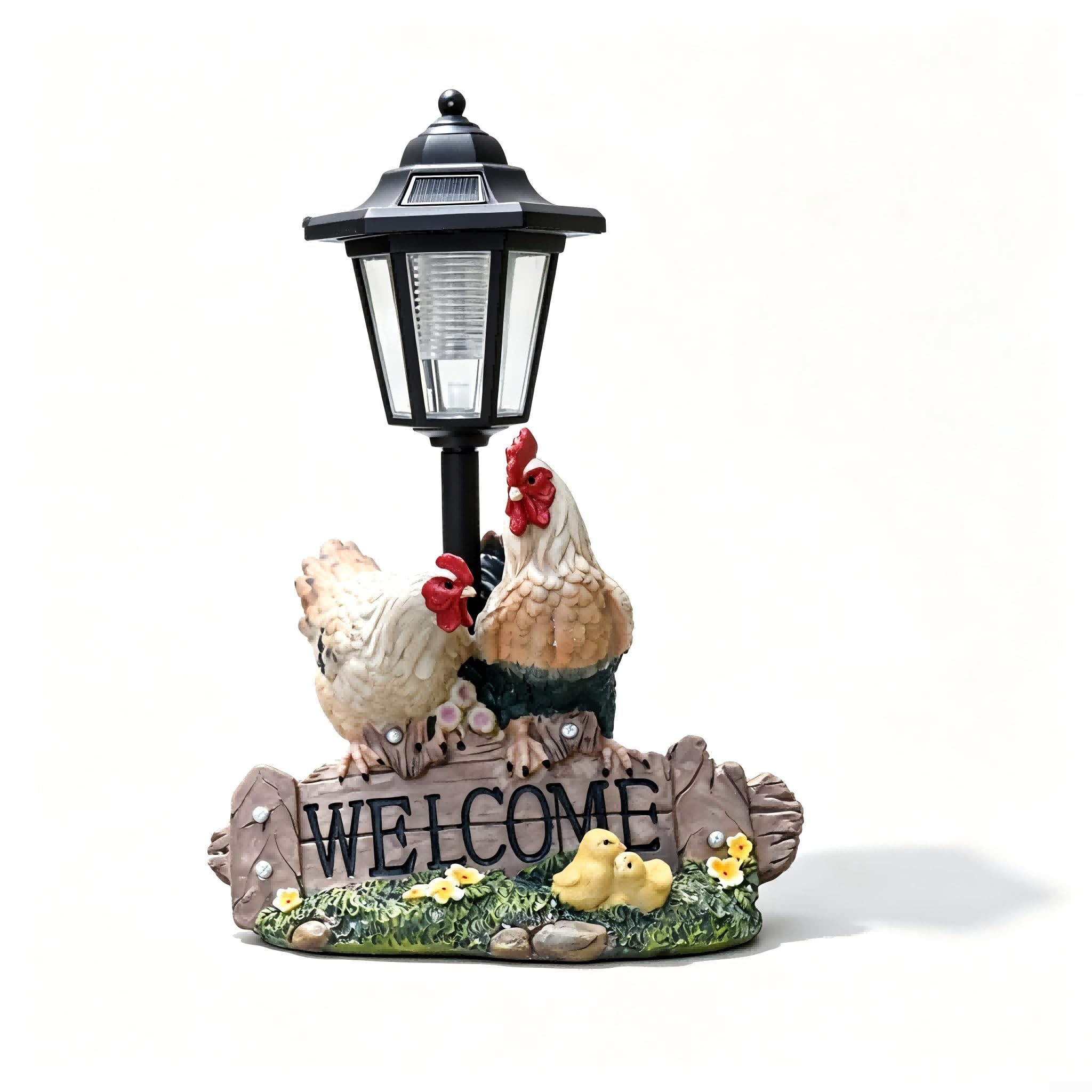 Gallo solare gallina giardino luce calda LED resina ornamento