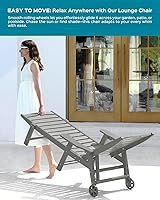 Vista 6 de Ciokea Silla de Descanso para Exteriores, Tumbona de Gran Tamaño con 5 Posiciones, HDPE, Silla de Descanso de Patio con Ruedas y Portavasos para Gris