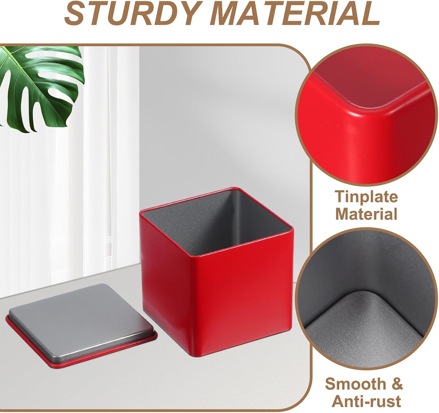 PATIKIL Metal Tea and Tin Set 3.35"x3.35"x3.35", Airtight Storage Square Container with Lid for Loose Tea Coffee Candy Treats Gifts Spice DIY, Red