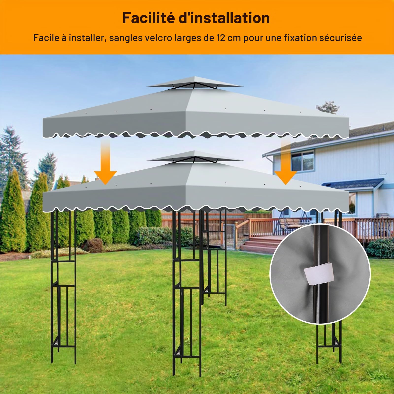 Toile de Rechange pour Tonnelle de Jardin, 3x3m Toit avec 2 Étages, Protection Solaire et Ventilation Amovible - Toile Idéale pour Pavillon