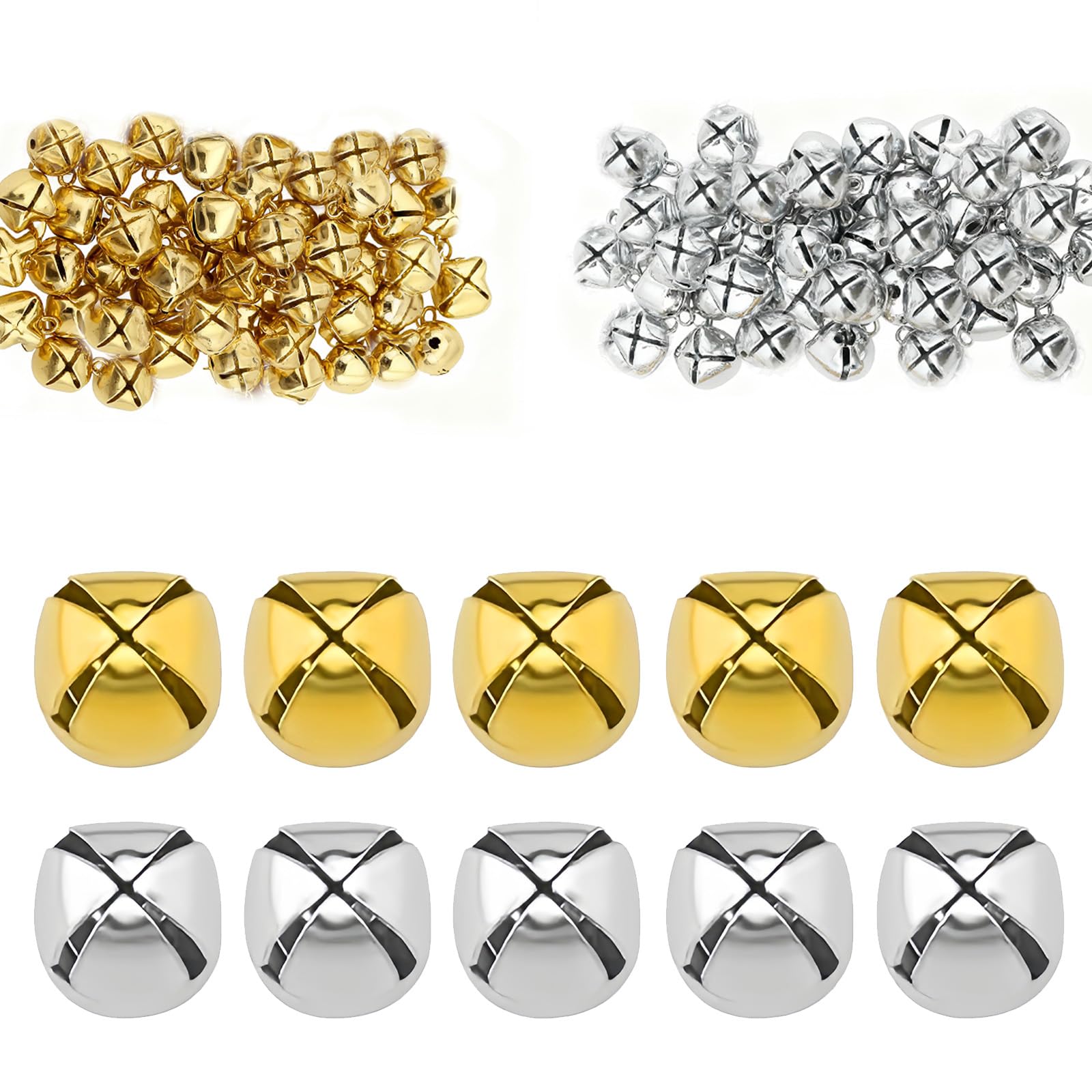 Cuixia Gold And Silver Bells For Crafts, 12Mm Jingle Bells For Crafts, 100 Pcs