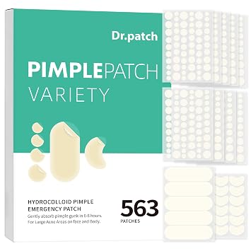 563 Count Pimple Patches - Hydrocolloid Acne Patches for Face & Body, Invisible Thin, Large & Small Sizes for Whiteheads, Zits & Breakouts Dots, Strip, Contoured 6 Sizes