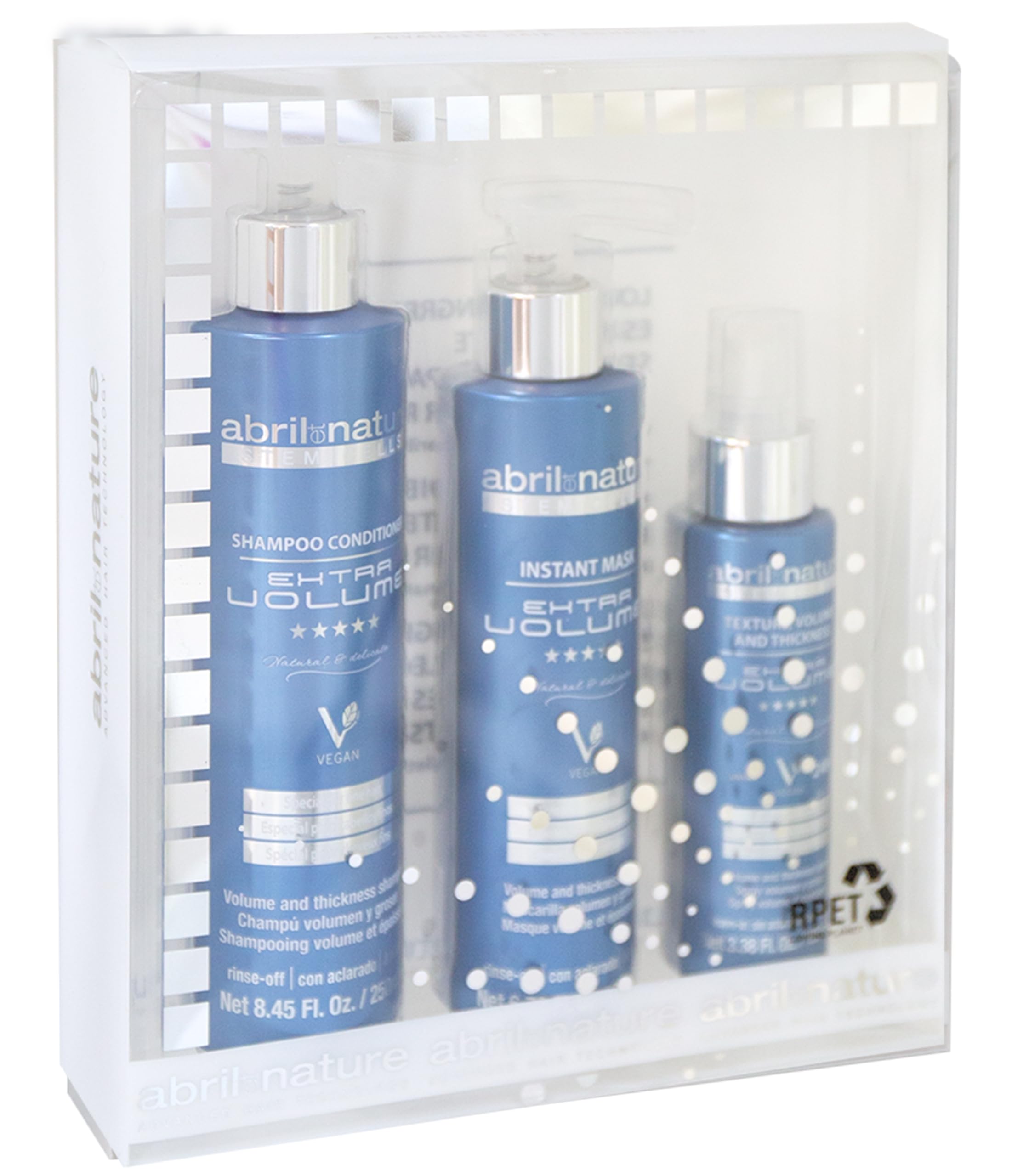 abril et nature - Trattamento Addensante Per Capelli, Set Cura Volumizzante Per Capelli Fini, Formula Leggera, Protettore Termico, Shampoo e Balsamo Per Capelli Morbidi e Voluminosi, 550 ml