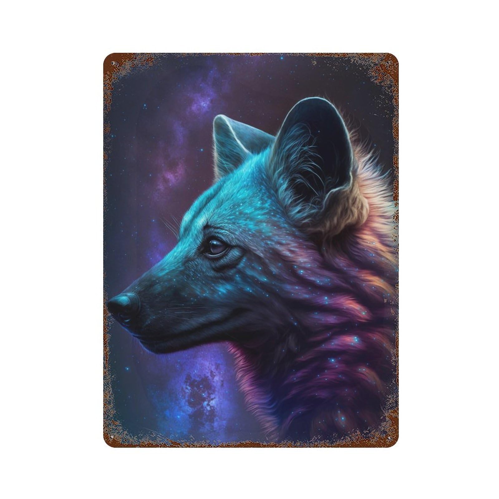 Cosmic Wolf Portrait-25 Rust Effect Tin Sign 15.7"x11.8", Farmhouse Wall Decor for Living Room, Hallway And Home Decor