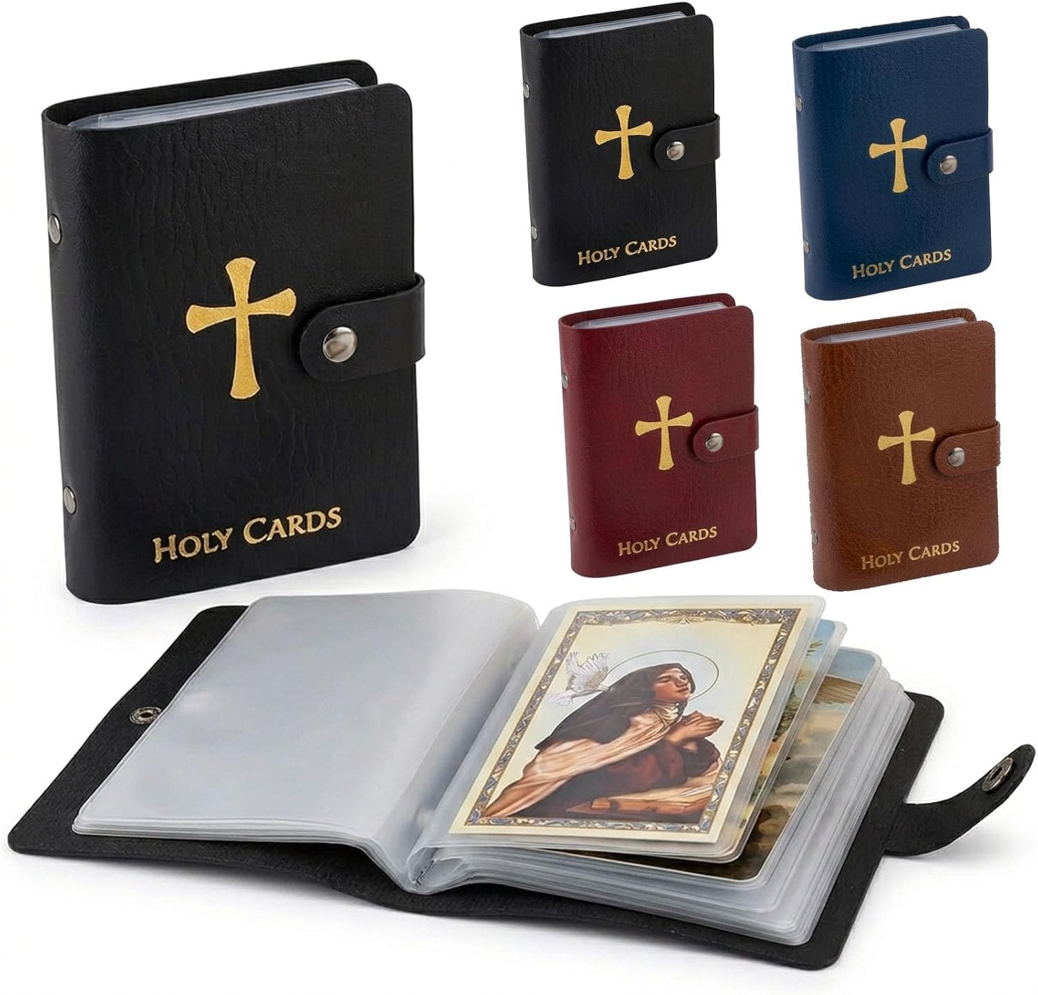 Catholic Faux Leather Holy Card Holder – Pocket Prayer Card Organizer with Snap Closure, Carrying Each Case Bag Religious Closet Essentials Lord God Almighty Hold Christian Gift (Black,no with Cards)