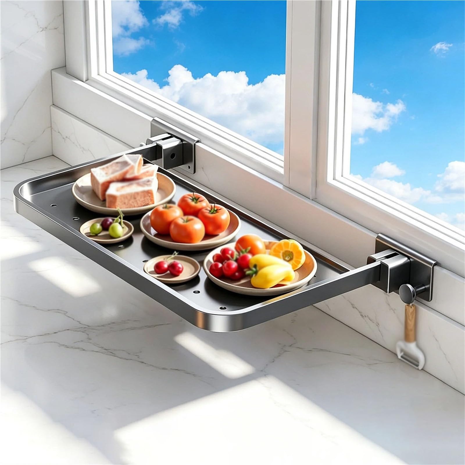 Prolunga Per Davanzale Della Finestra Della Cucina Con Guardrail | Senza Trapano Estensione Per Davanzale Per Verdure, Organizer Estensore Per Davanzale(Gray,Short style)