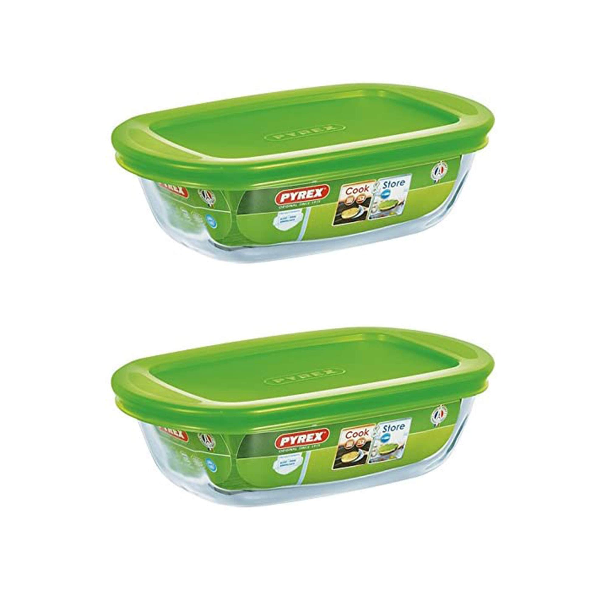 Pyrex Cook & Store Glass Rectangular Dish with Lid 17cm in Green