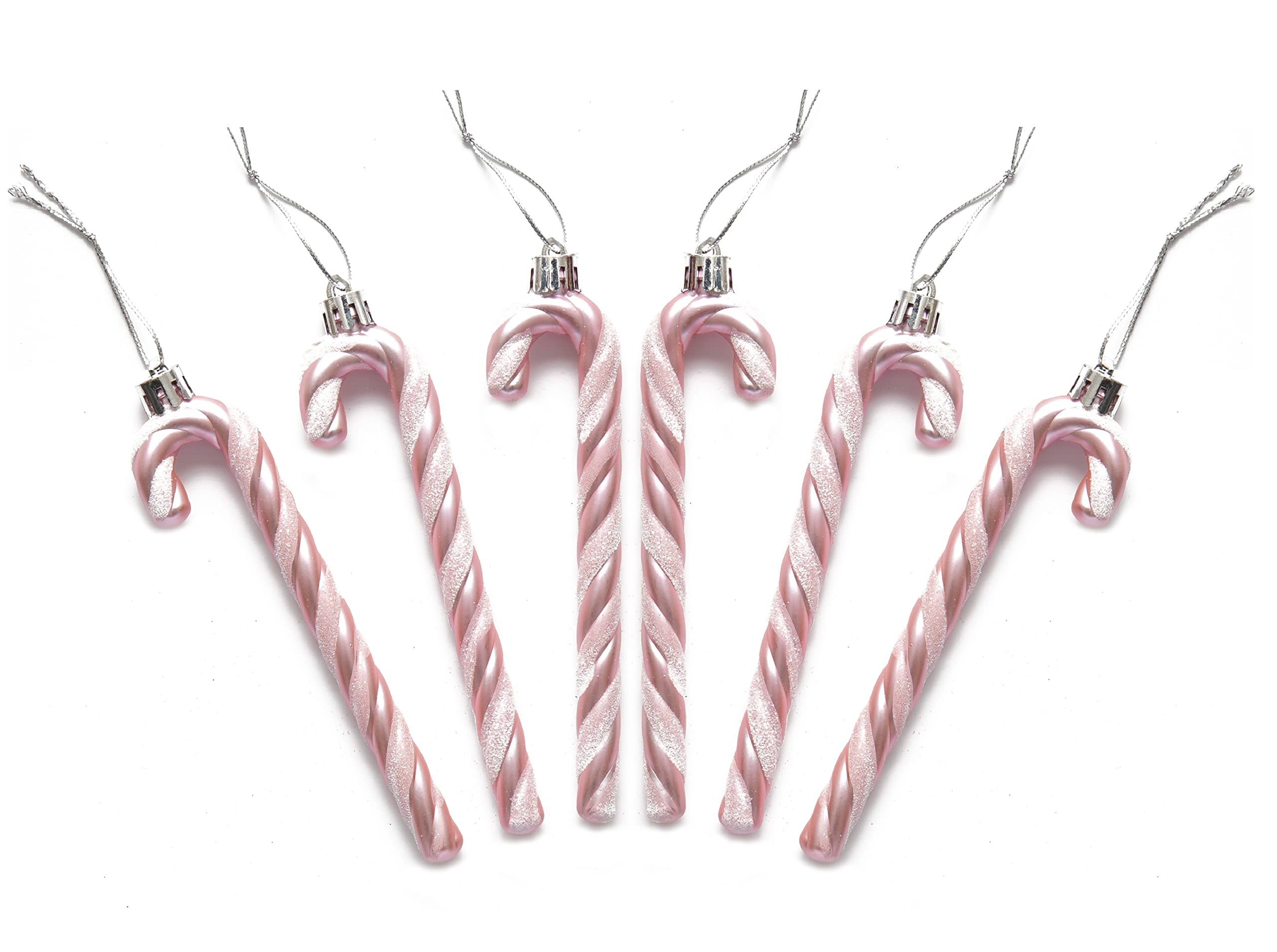 Simply Products Blush Pack Of 6-13Cm Glitter Candy Cane –Christmas Tree Hanging Decoration Bauble Xmas Ornament (Blush)