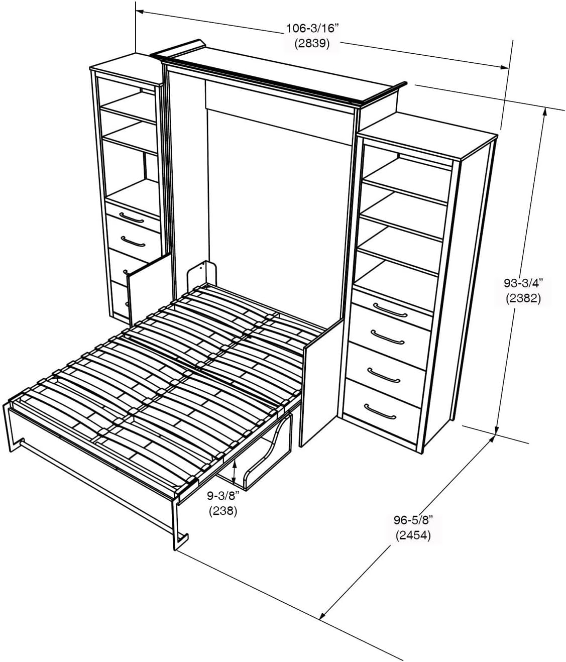 Xtraroom Alegra Queen Murphy Bed with Desk and 2 Storage Cabinets | Engineered and Solid Wood Construction - No Melamine Used | Queen Size Murphy Desk Bed Combo Perfect for a Home Office (White)