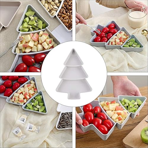 Miniatura 3 de 2 platos con forma de árbol de Navidad, bandeja de plástico dividida para servir aperitivos, 3 compartimentos multifunción para servir alimentos