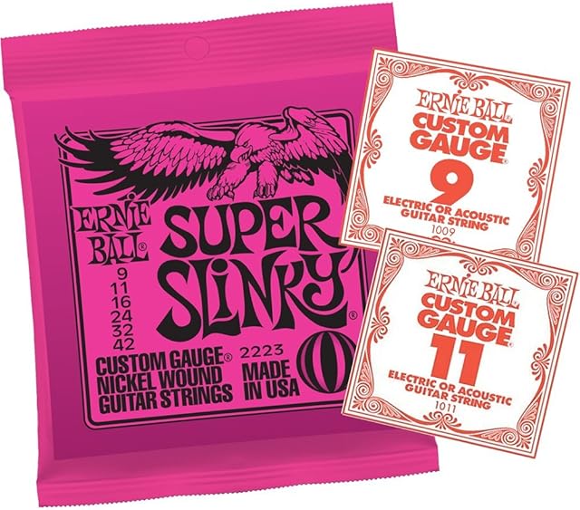 Ernie Ball 2223 Super Slinky 09-42 Electric Guitar String Set w/ Extra Plain Single E & B
