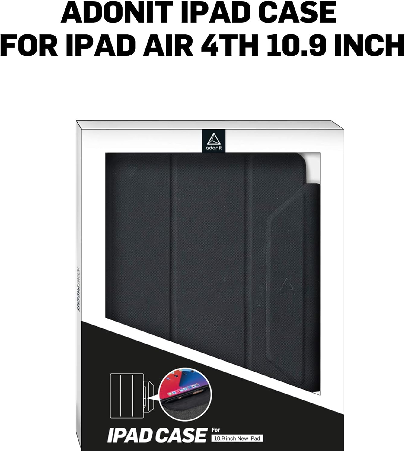 Adonit Trifold Case Compatible with iPad Air 4 10.9 Inch 2020(Black), Ultra-Thin, Magnetic Stand, Auto Sleep and Wake