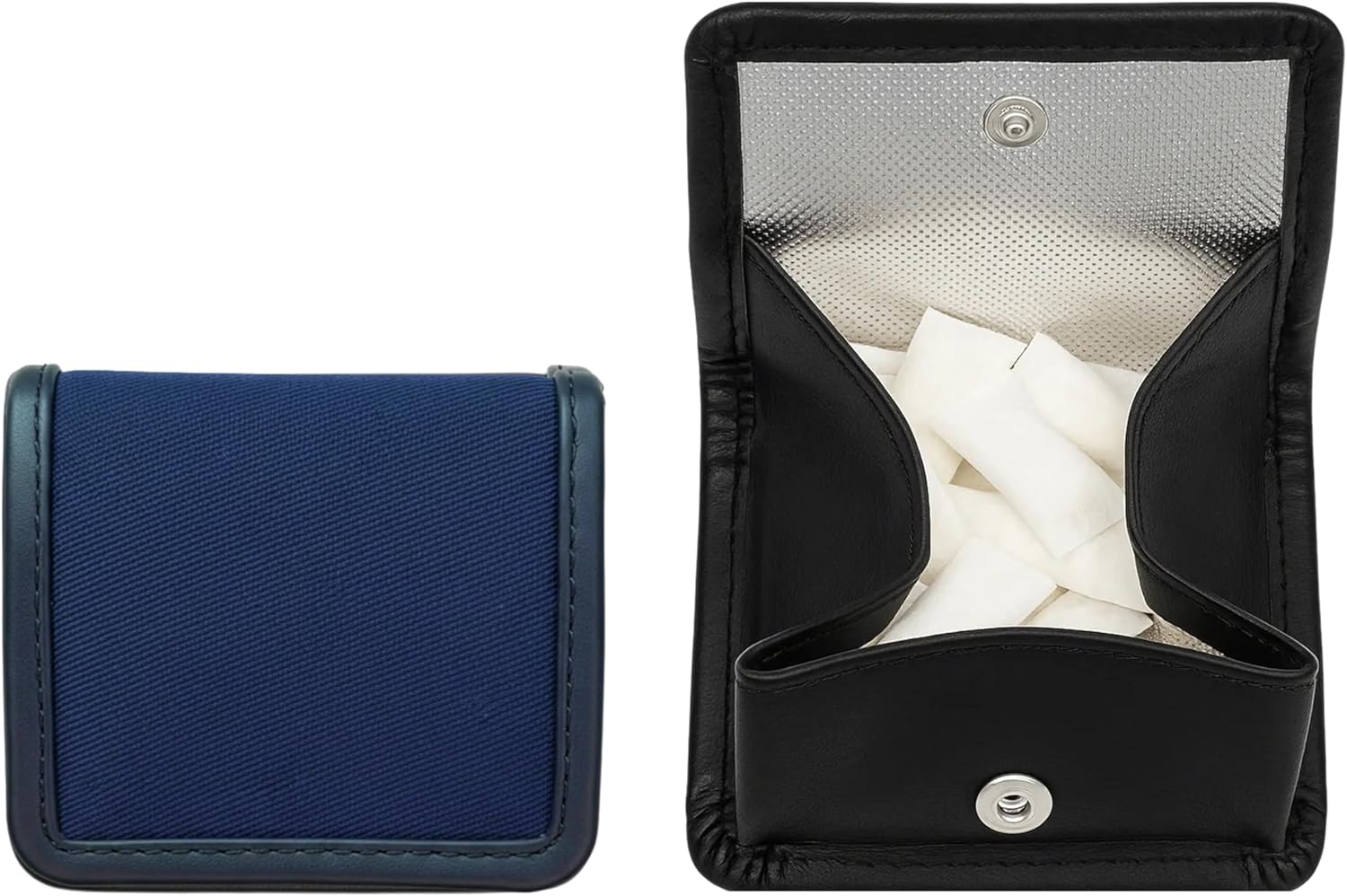Original Nicotine Pouch Holder | Discreet, Slim, Minimalist, Compact | Blue Twill & Navy Leather Trim