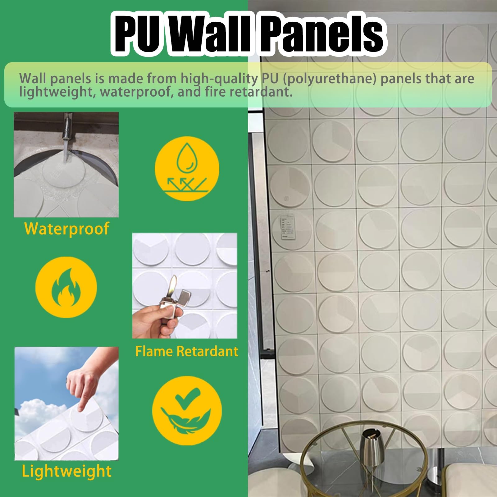 pannelli murali pannelli decorativi Pannelli da parete rettangolari in PU 3D, 2 pezzi, pannelli da parete commerciali impermeabili, pannelli di rivestimento per pareti per casa, hall, hotel, uffici, 4