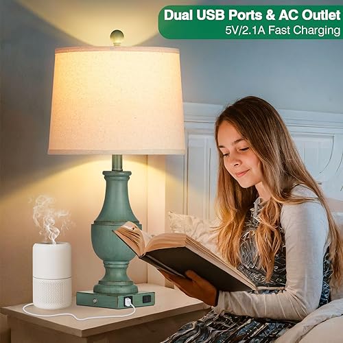 Miniatura 5 de Farmhouse Table Lamps for living room, Rustic Touch Control Bedside Lamps with USB A+C Charging Ports & AC Outlet, Vintage 3-Way Dimmable