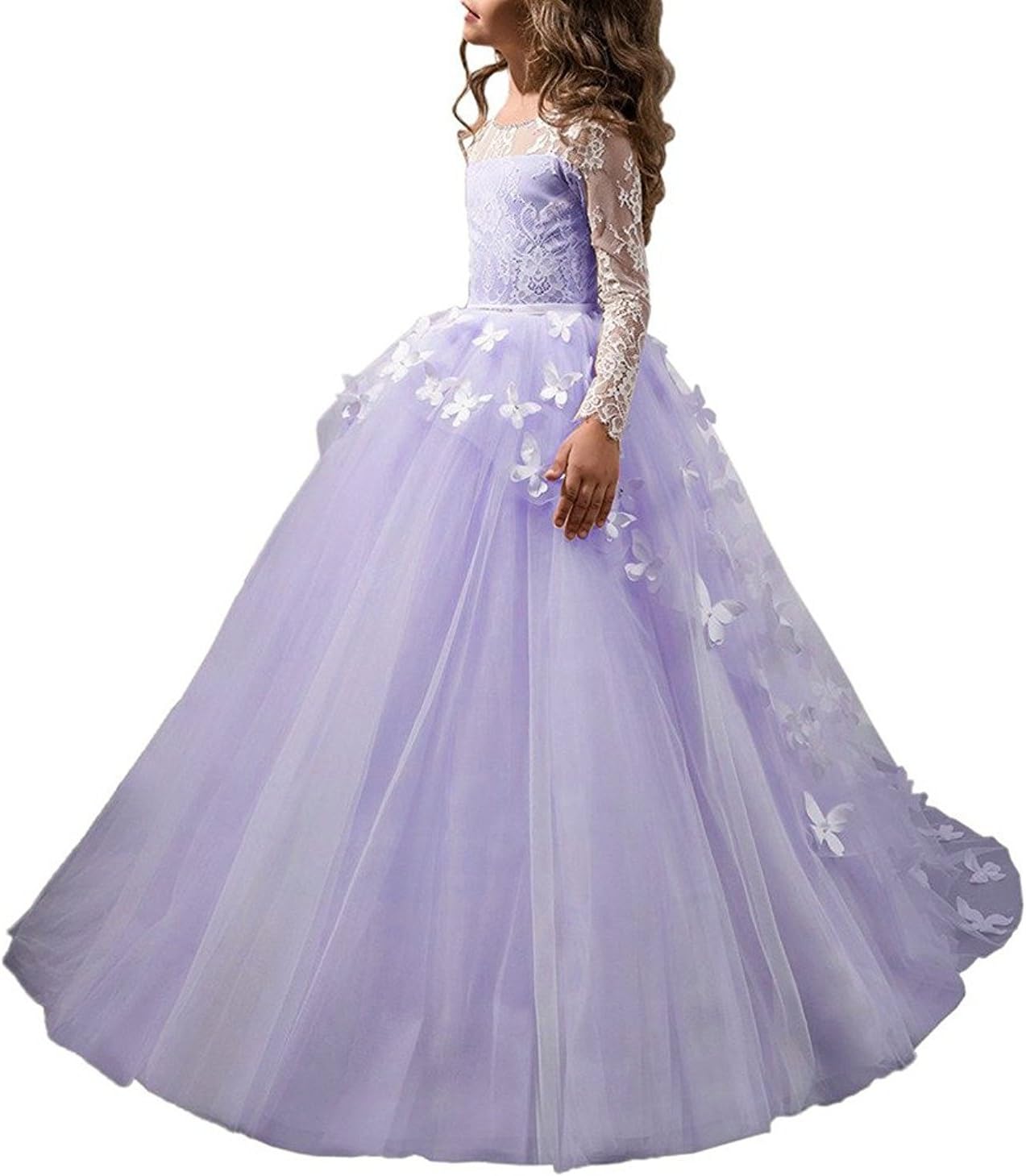 ABaoWedding Lovely Flower Girl Dress Lace Long Sleeves Prom Gown