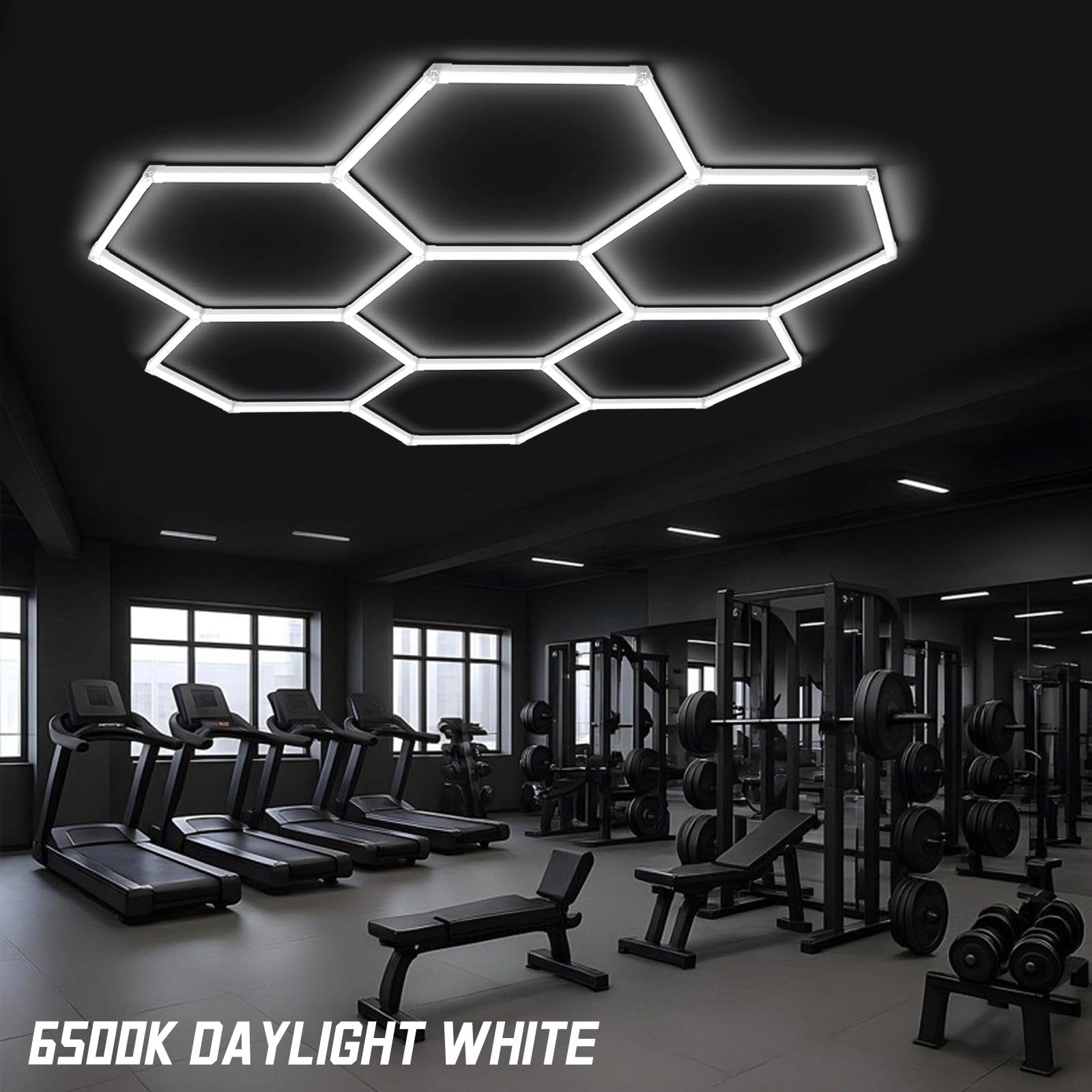 Lampes LED Hexagonales pour Garage 6500K Blanc Lumière du Jour – Éclairage Ultra Lumineux Reliable, Idéale pour Rénovation de Garage, Entrepôt & Gym 11 Hex