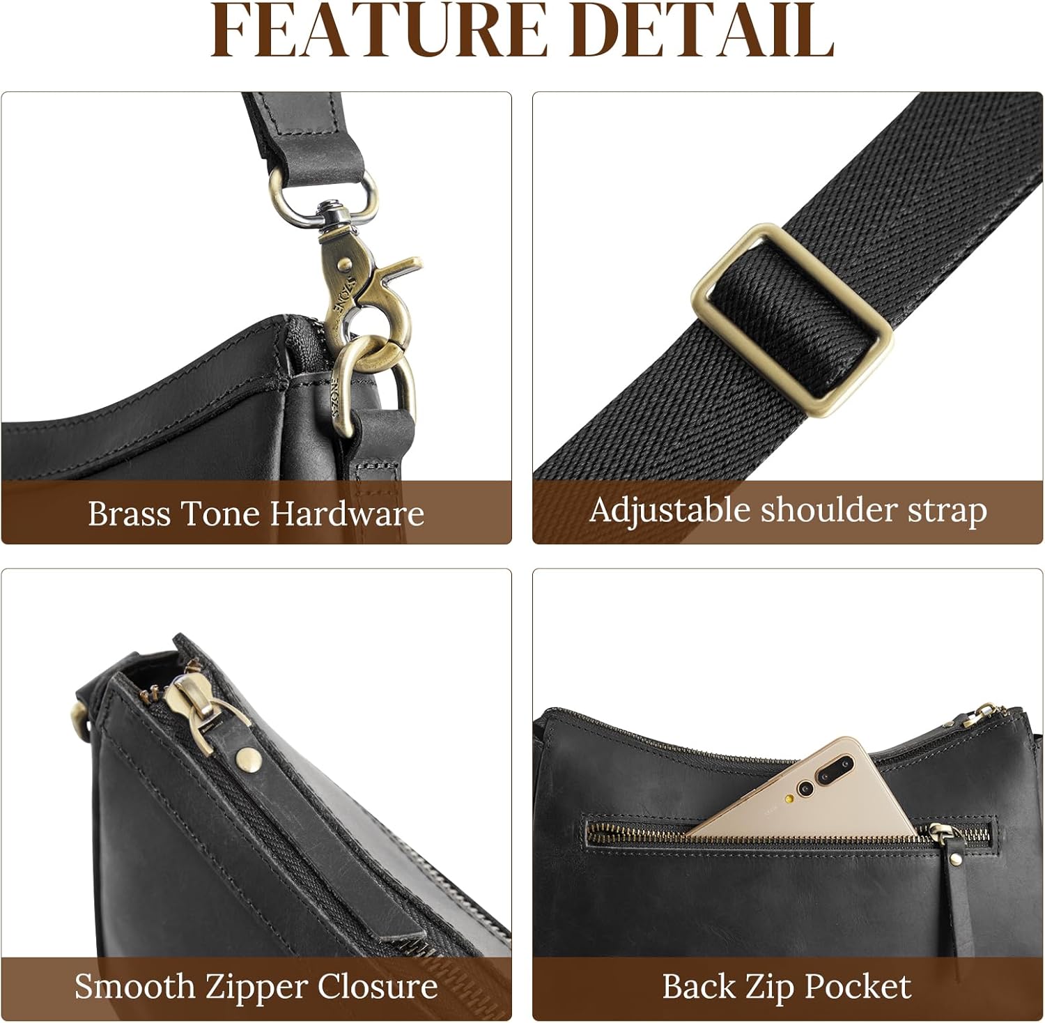 S-ZONE Leather Shoulder Bag for Women Small Crossbody Bags Hobo Purses with 2 Straps - Image 7