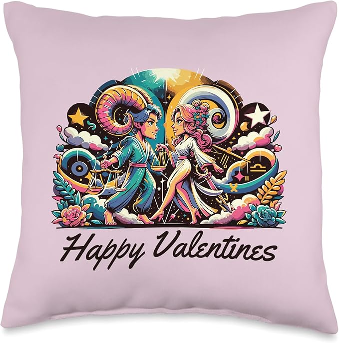 Star Aligns Zodiac Signs Aries and Libra in A Harmonious Love Match Throw Pillow, 16x16, Multicolor