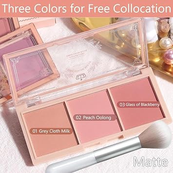Blushers for Cheeks Make Up, 3-in-1 Matte Face Powder Blush With Brush, Blush Palette for Long-Lasting & Sweat-Resistant Wear, Non-Greasy Formula for Natural Look & Brightened Skin
