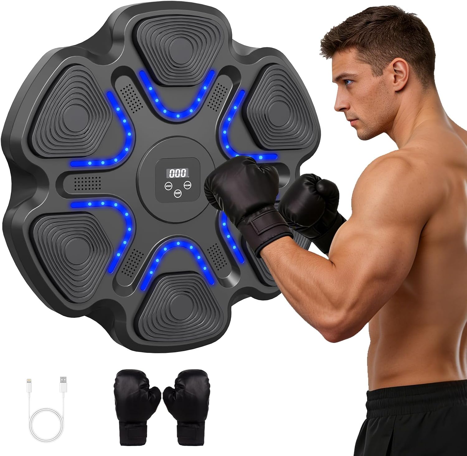 Music Boxing Machine with Gloves, Wall Mounted Smart Music Boxing Trainer, Electronic Target Workout Punching Pad Equipment for Home, Indoor and Gym