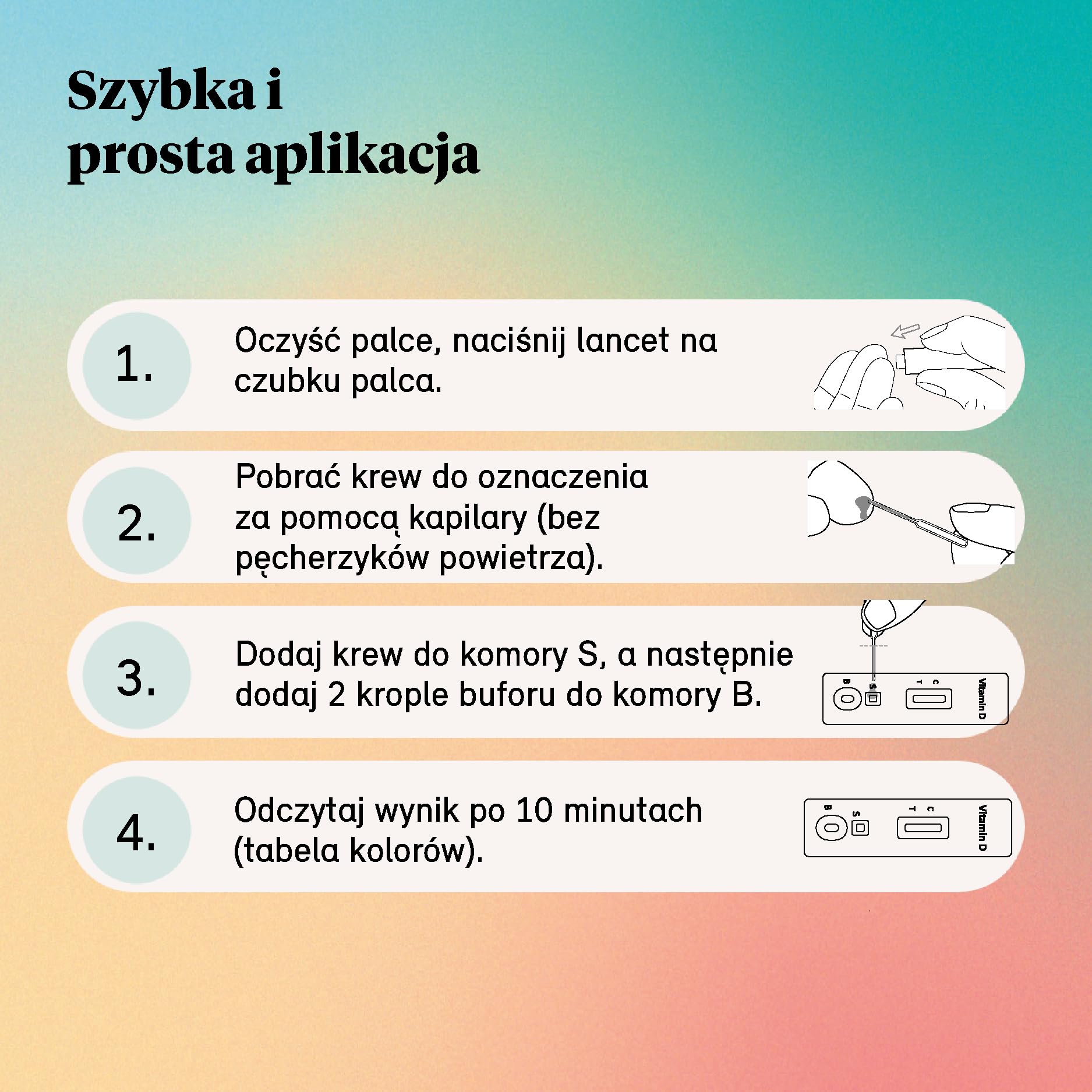 Test witaminy D w domu – szybki samodzielny test niedoboru witaminy D | 2 testy krwi w domu bez laboratorium | pobieranie próbek poprzez test na palcu | łatwy odczyt za pomocą karty