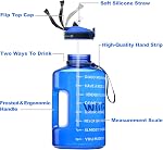 Bouteille d'eau de gallon avec paille et marqueur horaire, énorme bouteille de sport de 128 oz/74 oz avec poignée sans BPA, conteneur d'eau étanche pour le fitness, la gym, le yoga et les activités de plein air