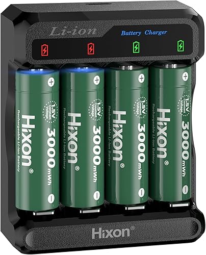 Miniatura 12 de Hixon Paquete de 8 baterías AA de litio recargables de 1.5 V y cargador LCD, batería de iones de litio doble AA de 3000 mWh, 1600 ciclos, descarga