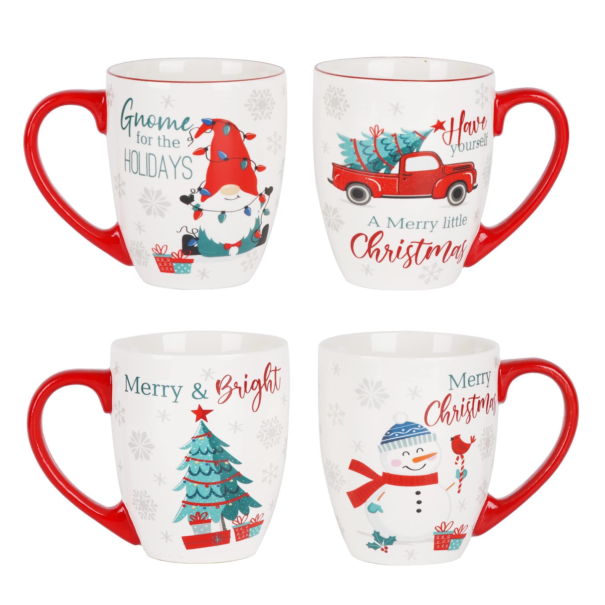 Topadorn 18 oz Christmas Mugs Set of 4, Ceramic Coffee Cups with Snowman & Christmas Hat Design - Gift for Family and Friends, Ideal for Holiday Party, Hot Chocolate, Tea