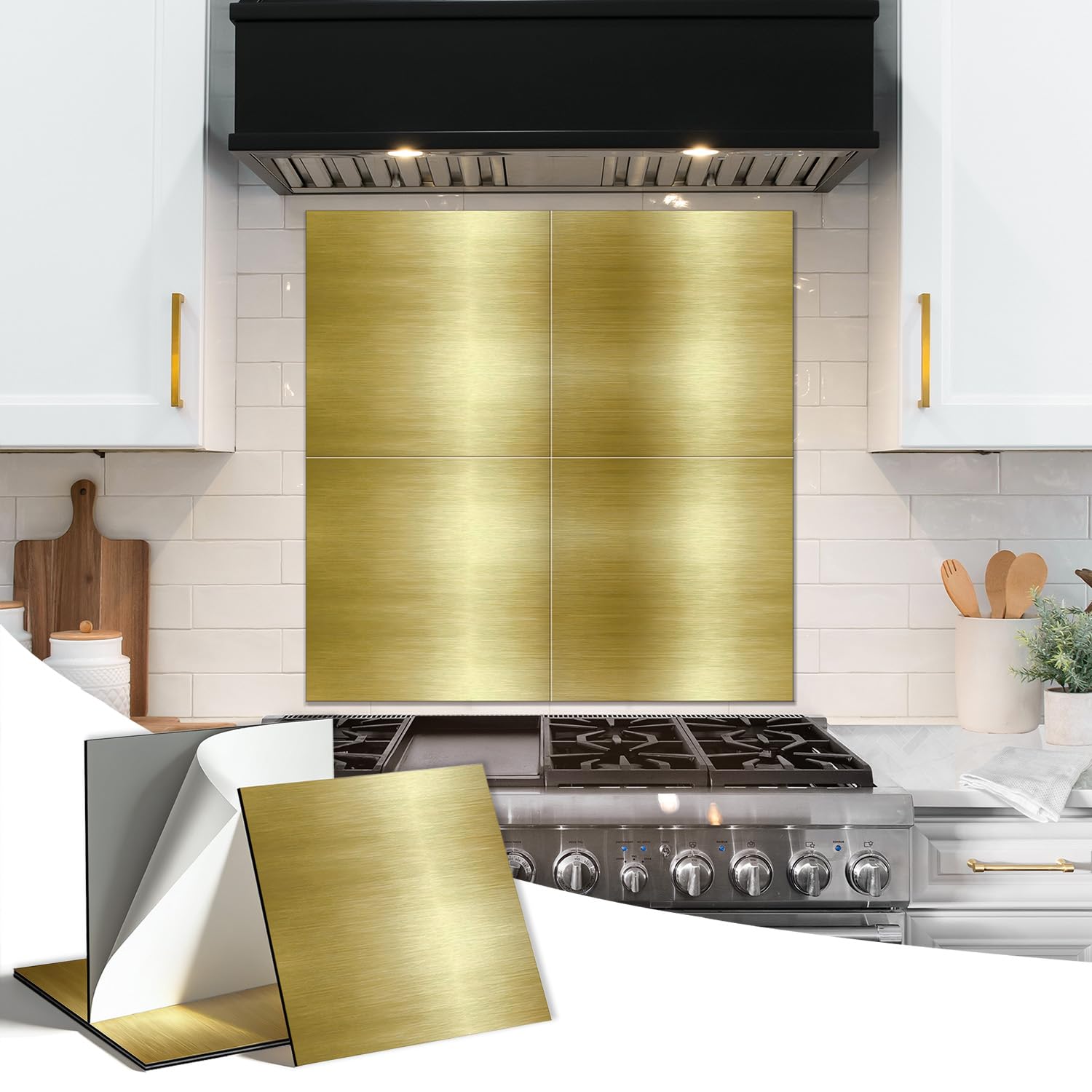 funlife Crédence de cuisine en aluminium brossé doré 1 mm d'épaisseur