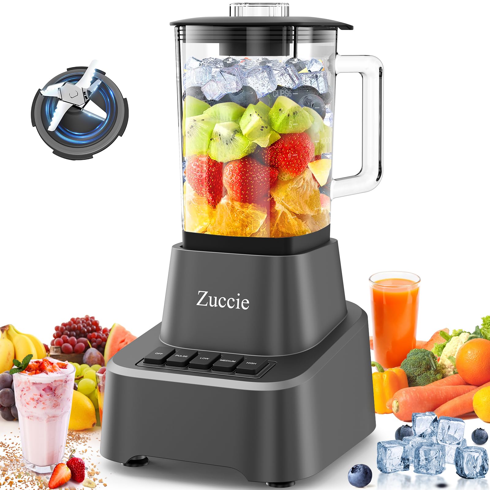 Zuccie Blender, Kitchen Aids, 1.6 Litre Glass Bowl, For