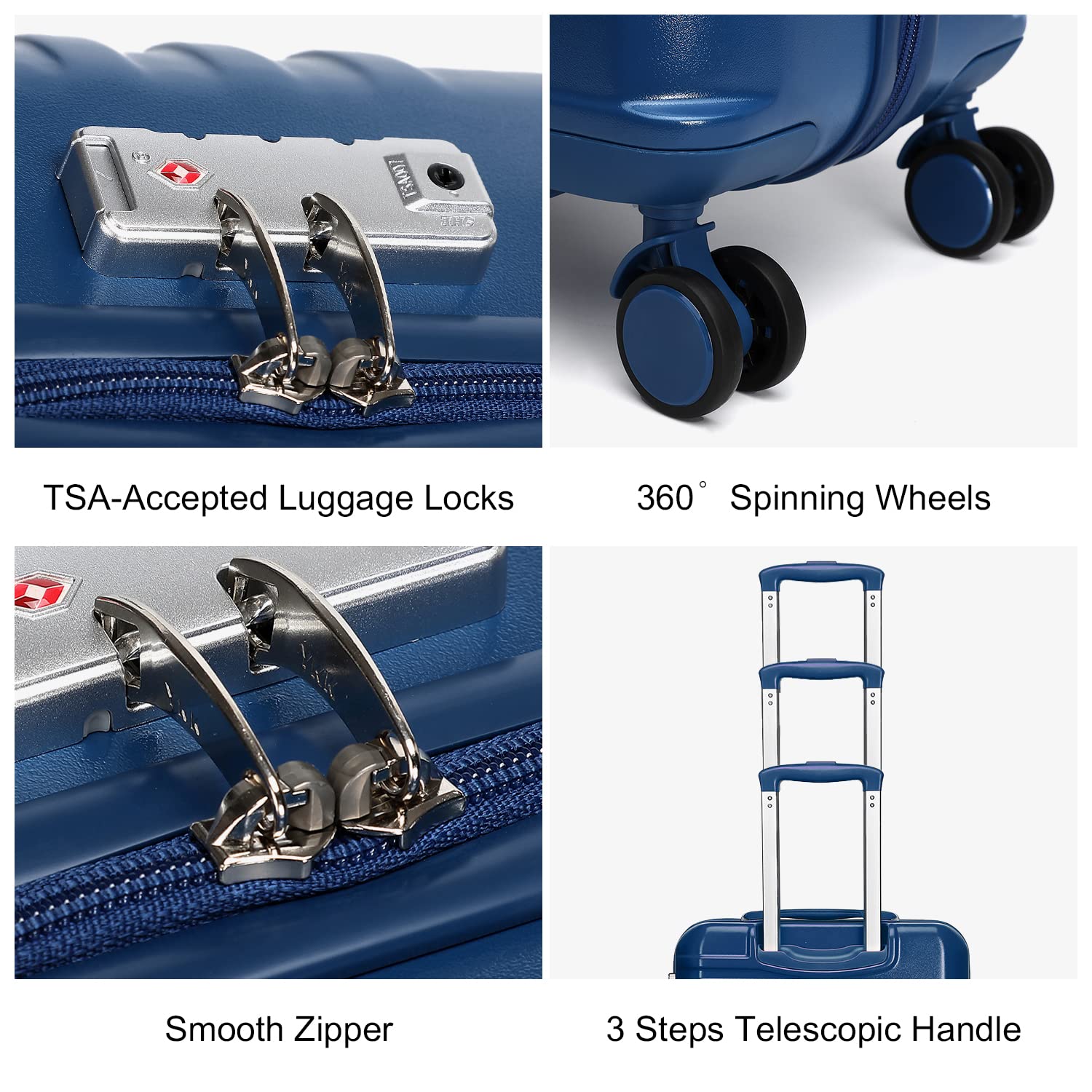 British Traveller Valigia Trolley Rigida Bagaglio a Mano da Viaggio ABS+PC Leggero con TSA Lucchetto (64cm,Blu)