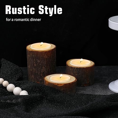 Miniatura 7 de Juego de 24 portavelas de madera, portavelas de madera rústica con corteza natural para decoración del hogar, fiesta de boda, 3 tamaños (1.6