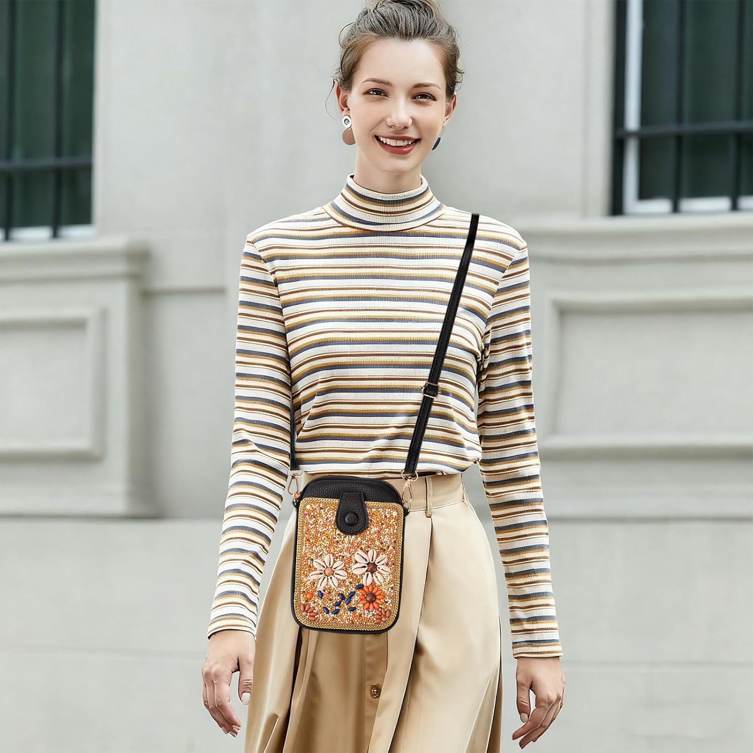 Women's Small Crossbody Cell Phone Bag, Boho Colorful Beaded Purse Wallet with Handmade Cute Patterns - Image 2