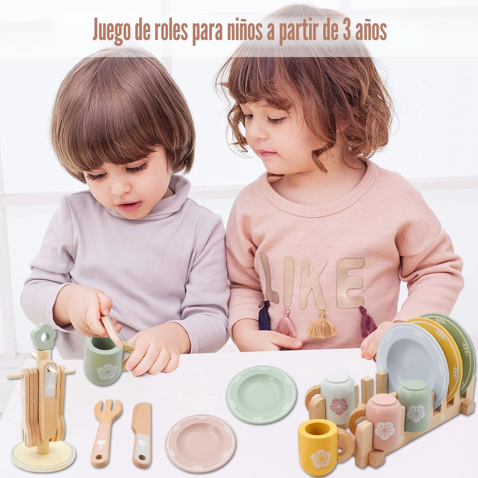 Juguetes de Cocina de Madera, Aolkee Accesorios Cocina Juguetes,Juguetes , Accesorios cocinita infantilde de Madera, Juego de rol para niños Edad 3 + años