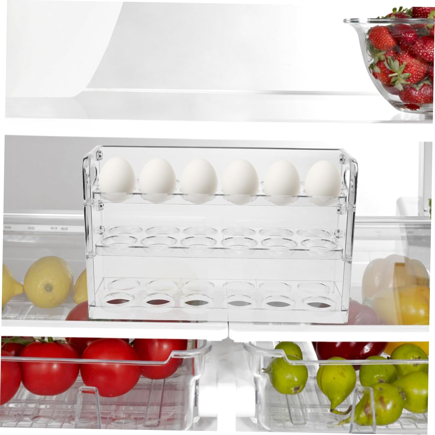 Slim Egg Holder for Refrigerator Stackable Kitchen Egg Storage Box Removable Tray for Fridge Door Organization