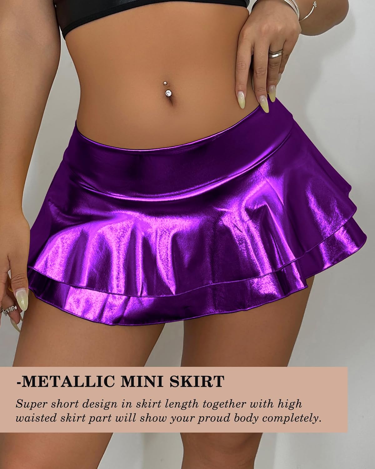 Women's Metallic PU Leather Mini Skirt - Ultra Short High Waisted Stretchy Clubwear Sexy Party Outfit - Image 5